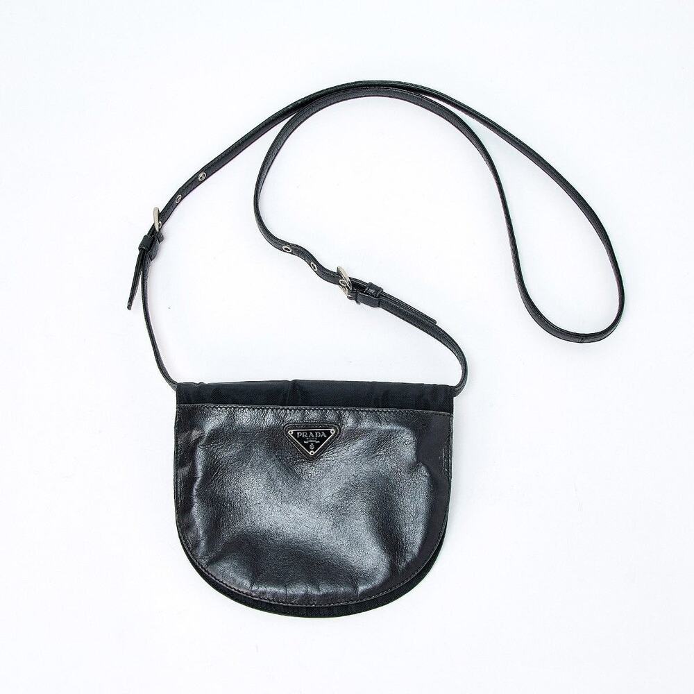 Prada Tessuto Triangle Shoulder Bag Black Silver